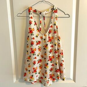 Orange, red, & yellow rose blouse